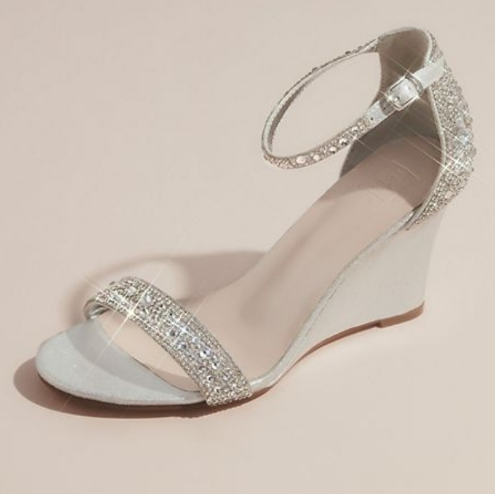 David's Bridal Blossom pave crystal-embellished metallic wedges Silver RAQUEL 9